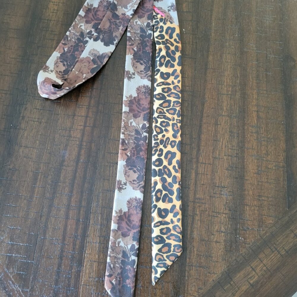 BOUTIQUE C. Banning Neck Scarf Flowers Leopard Cheetah Print Accent Tie Headband